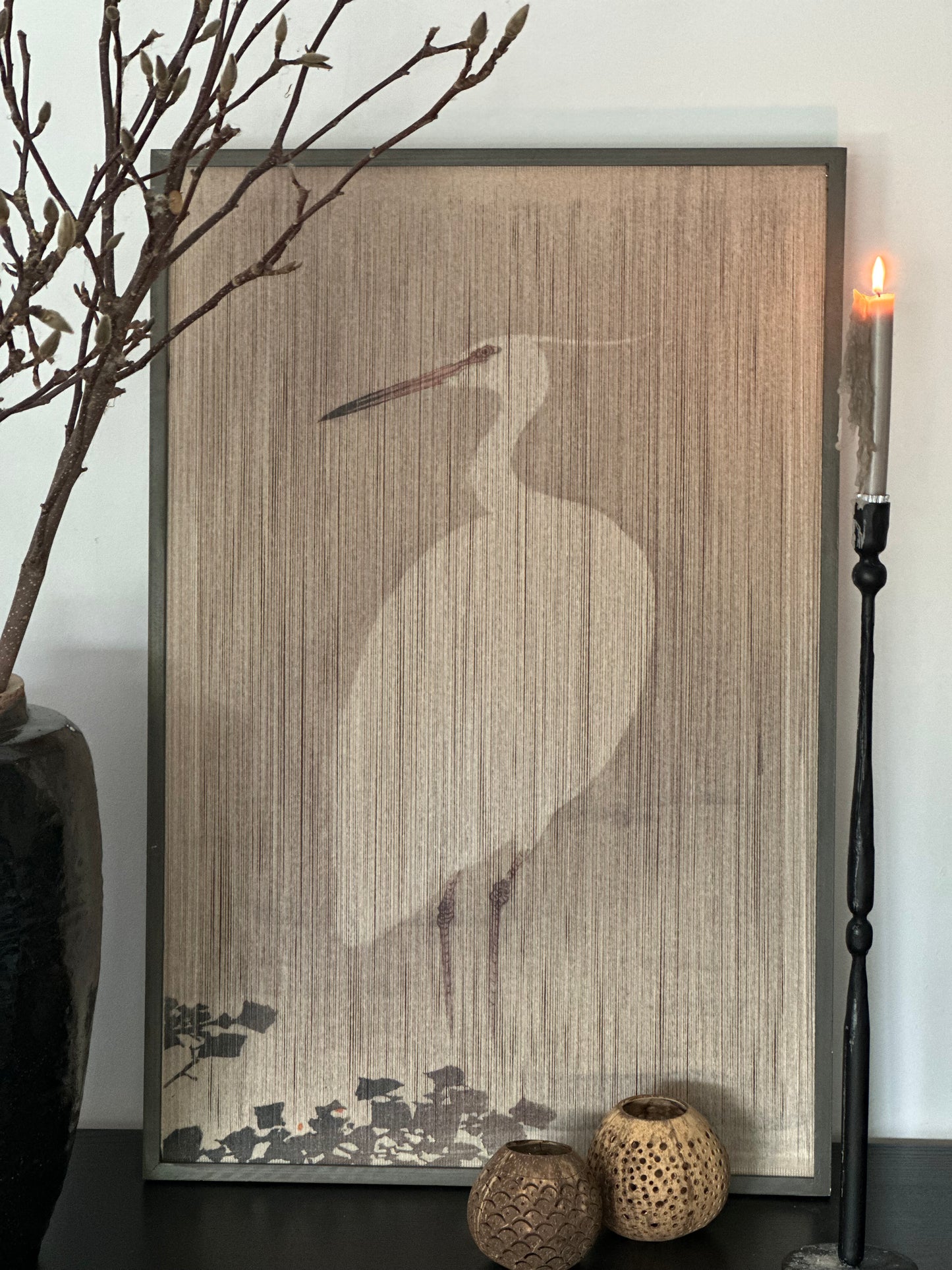 Wandpaneel touw - witte reiger
