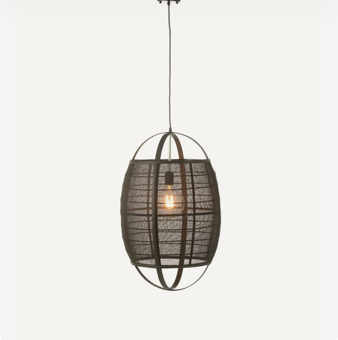 Hanglamp Ion - zwart linnen/ bamboe L - J-line