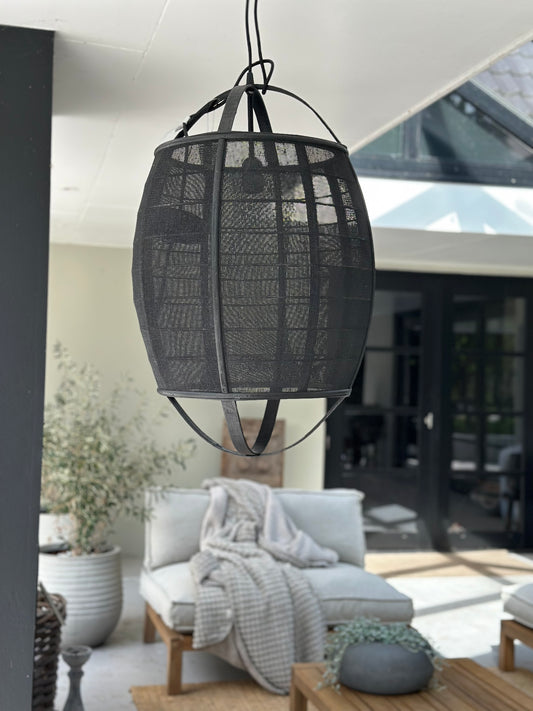 Hanglamp Ion - zwart linnen/ bamboe L - J-line